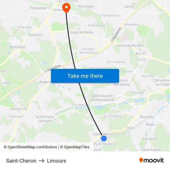 Saint-Cheron to Limours map