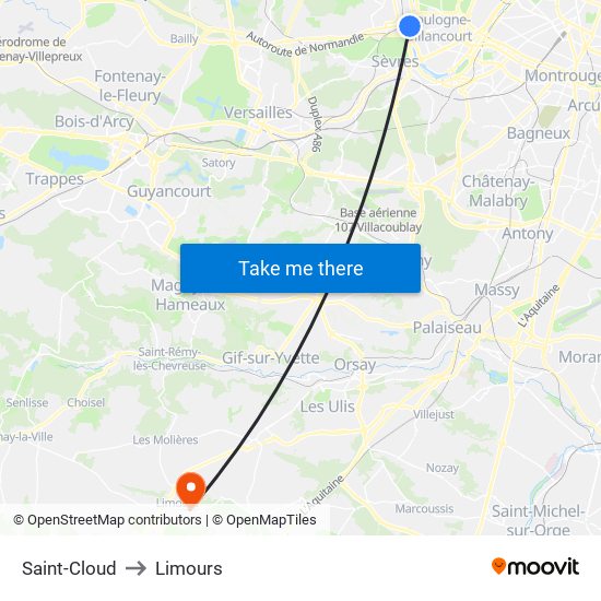 Saint-Cloud to Limours map