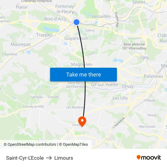 Saint-Cyr-L'Ecole to Limours map