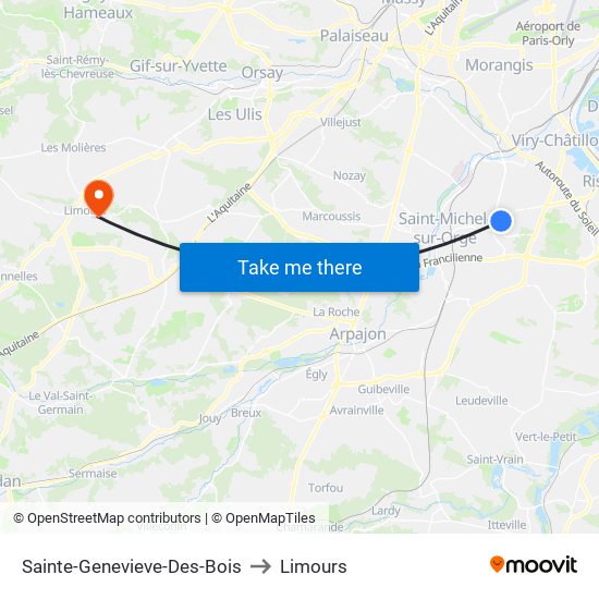 Sainte-Genevieve-Des-Bois to Limours map