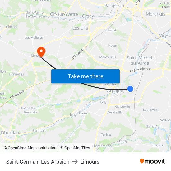 Saint-Germain-Les-Arpajon to Limours map