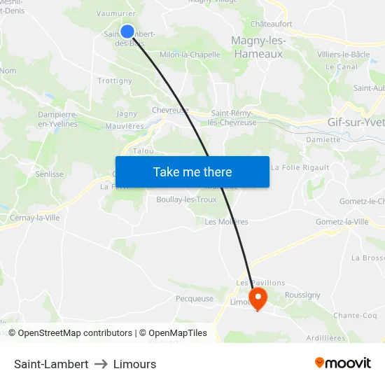 Saint-Lambert to Limours map