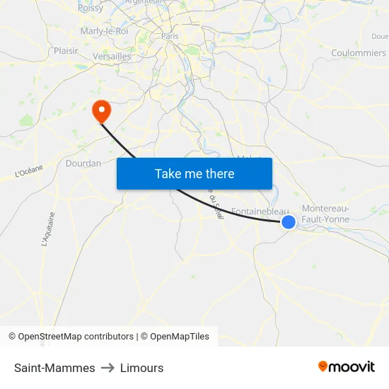 Saint-Mammes to Limours map