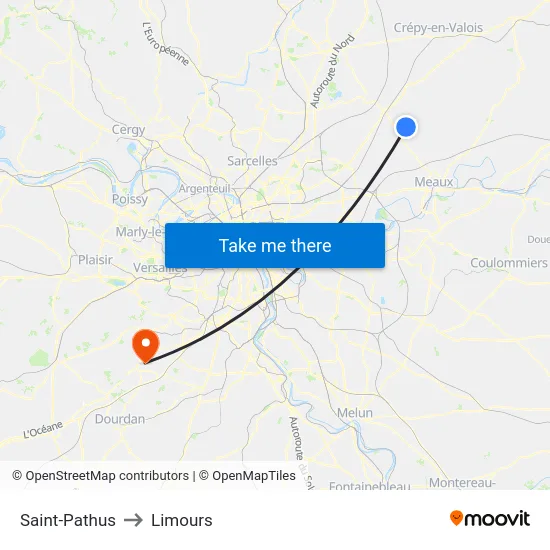 Saint-Pathus to Limours map