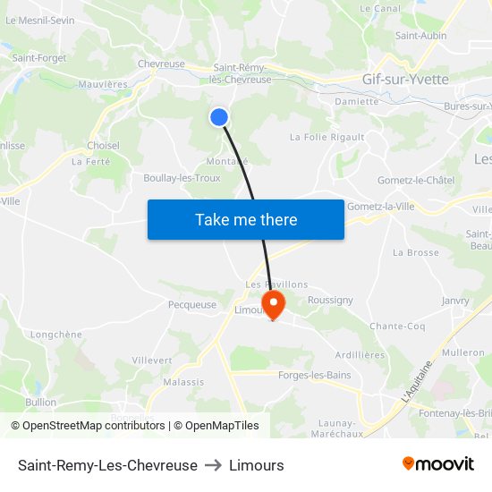 Saint-Remy-Les-Chevreuse to Limours map