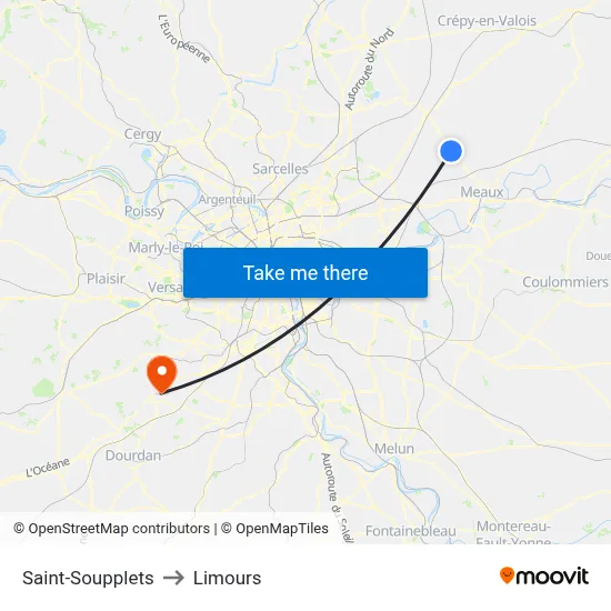 Saint-Soupplets to Limours map