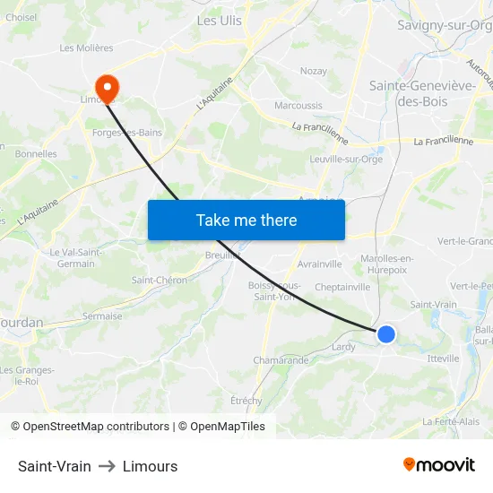 Saint-Vrain to Limours map