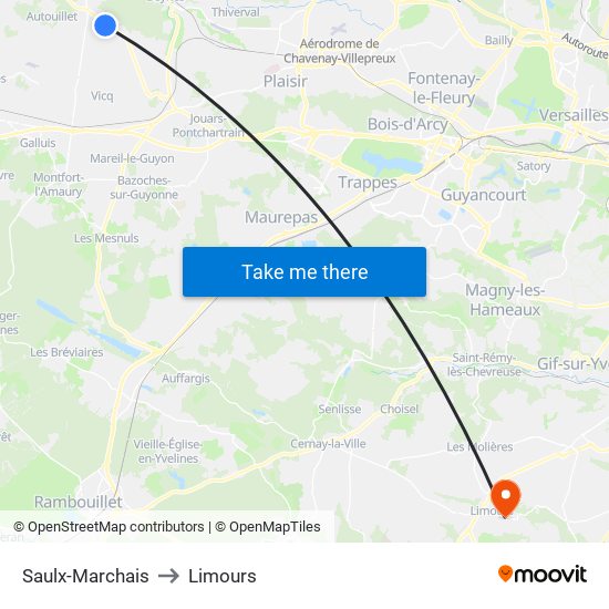 Saulx-Marchais to Limours map