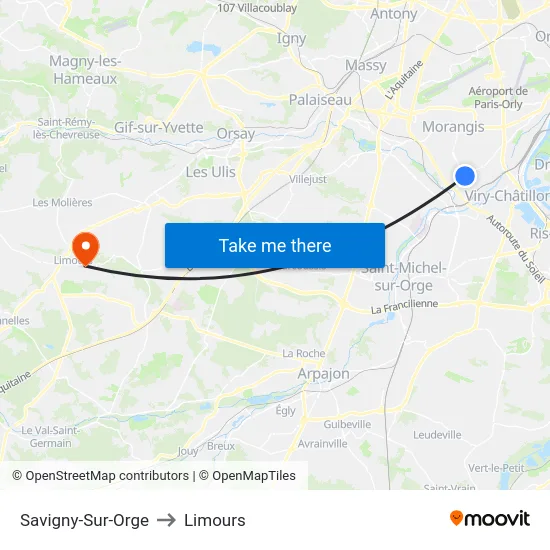 Savigny-Sur-Orge to Limours map