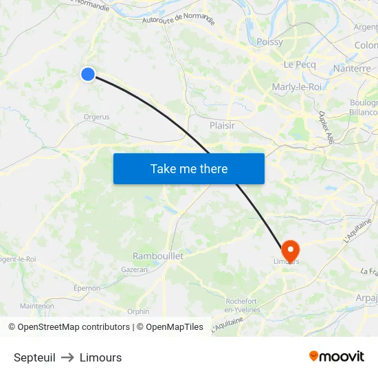 Septeuil to Limours map