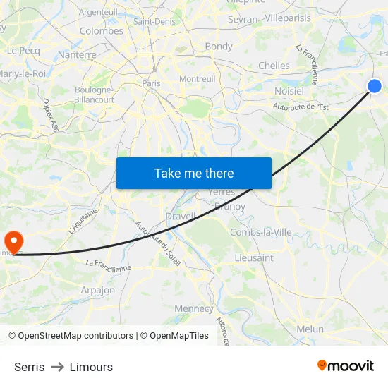 Serris to Limours map