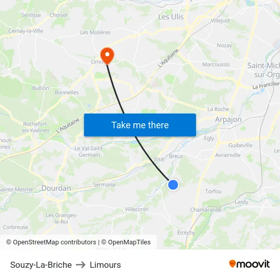 Souzy-La-Briche to Limours map