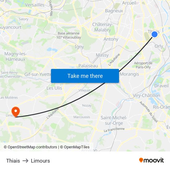 Thiais to Limours map