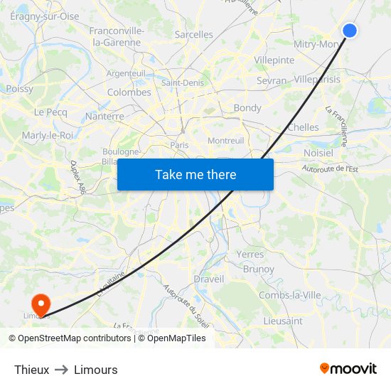 Thieux to Limours map