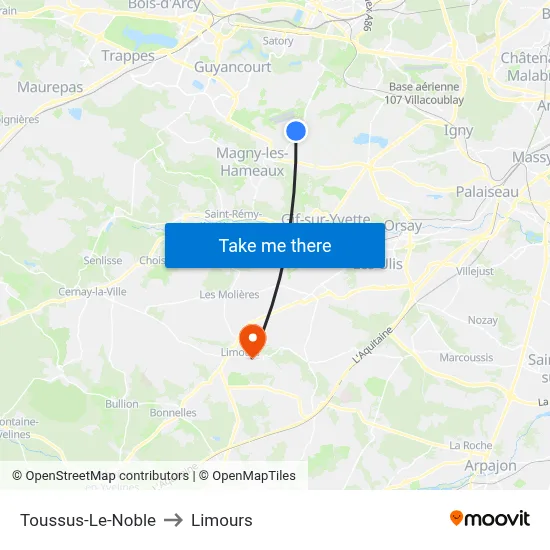 Toussus-Le-Noble to Limours map