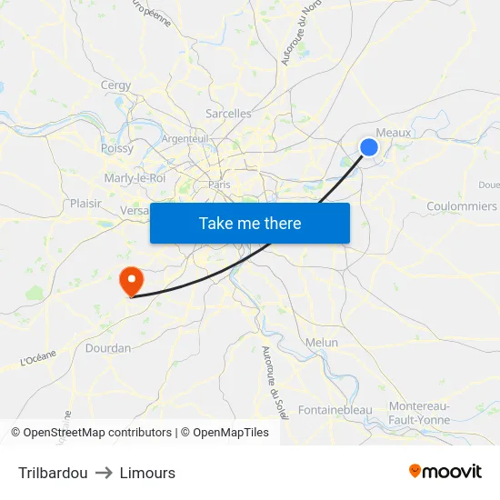 Trilbardou to Limours map