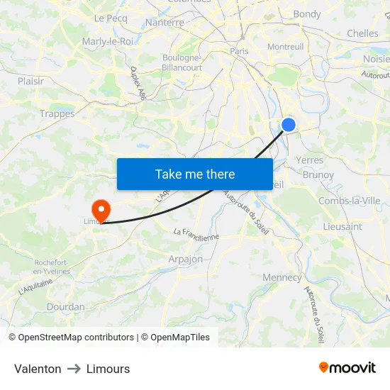 Valenton to Limours map