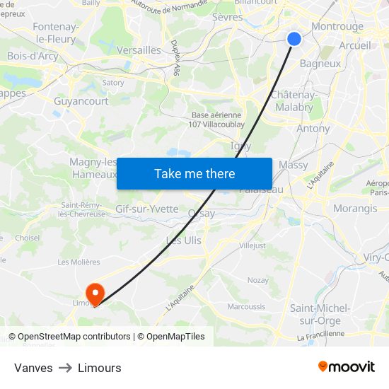 Vanves to Limours map