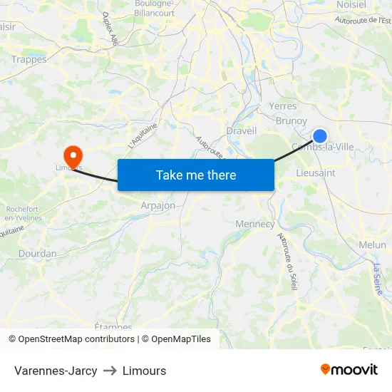Varennes-Jarcy to Limours map