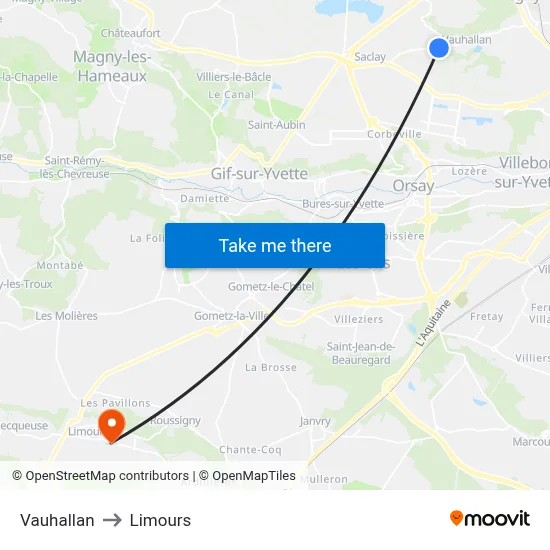 Vauhallan to Limours map