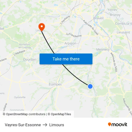 Vayres-Sur-Essonne to Limours map