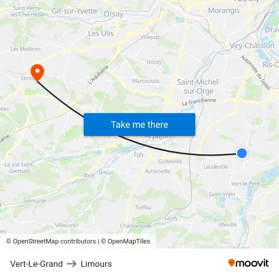 Vert-Le-Grand to Limours map