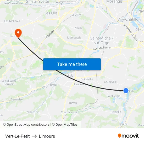 Vert-Le-Petit to Limours map