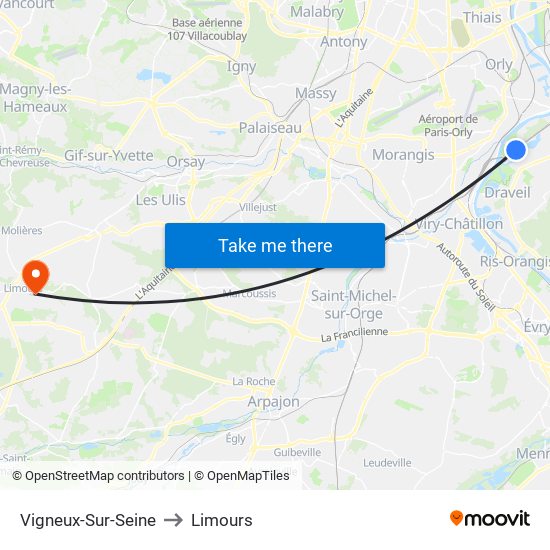 Vigneux-Sur-Seine to Limours map