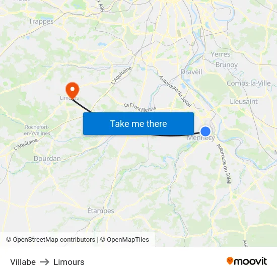 Villabe to Limours map
