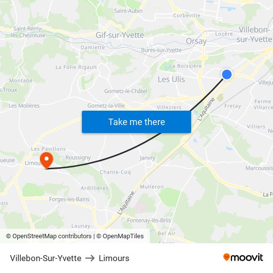 Villebon-Sur-Yvette to Limours map