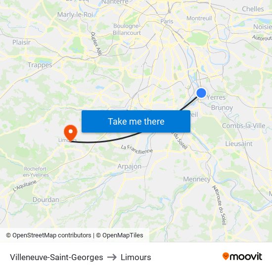 Villeneuve-Saint-Georges to Limours map