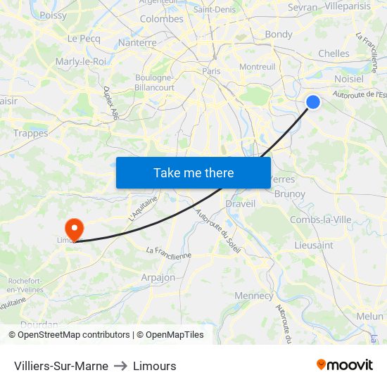 Villiers-Sur-Marne to Limours map