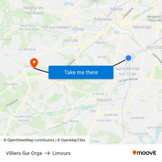 Villiers-Sur-Orge to Limours map