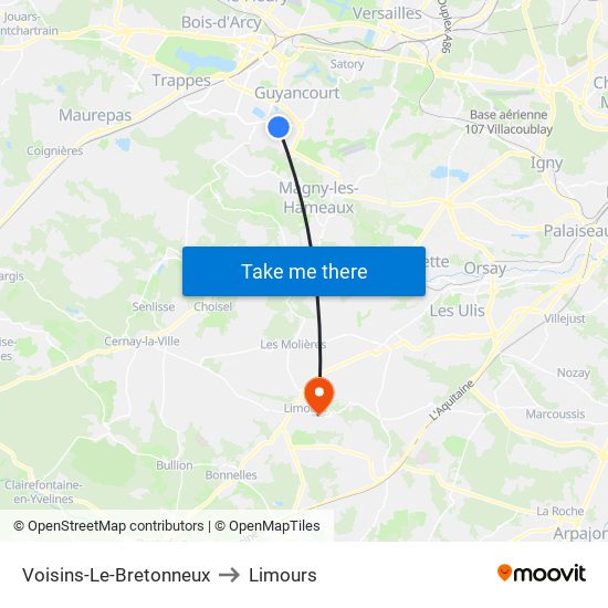 Voisins-Le-Bretonneux to Limours map