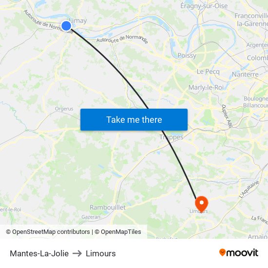 Mantes-La-Jolie to Limours map