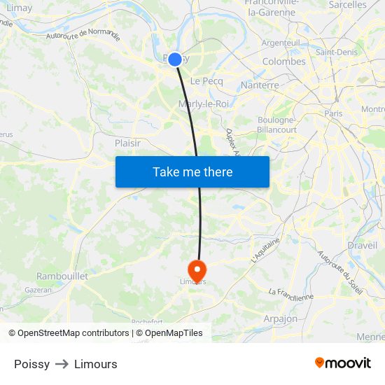 Poissy to Limours map