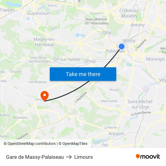 Gare de Massy-Palaiseau to Limours map