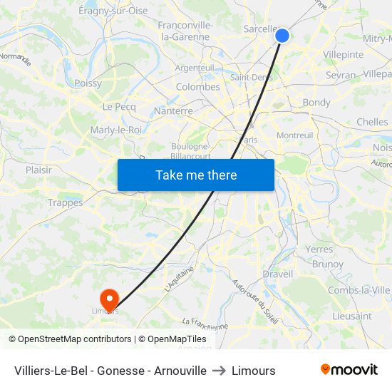 Villiers-Le-Bel - Gonesse - Arnouville to Limours map