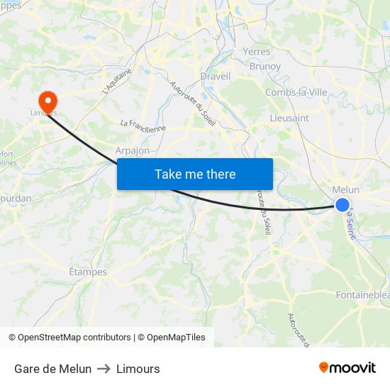Gare de Melun to Limours map