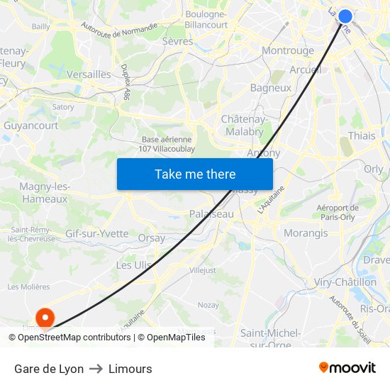 Gare de Lyon to Limours map
