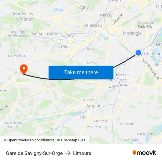 Gare de Savigny-Sur-Orge to Limours map