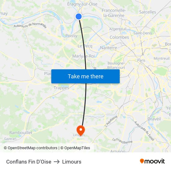 Conflans Fin D'Oise to Limours map