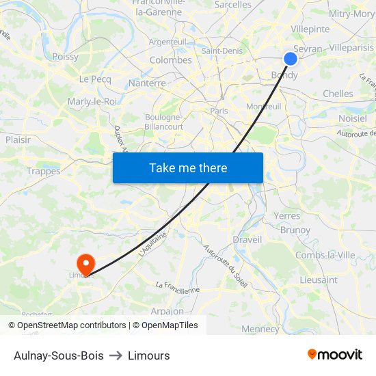 Aulnay-Sous-Bois to Limours map