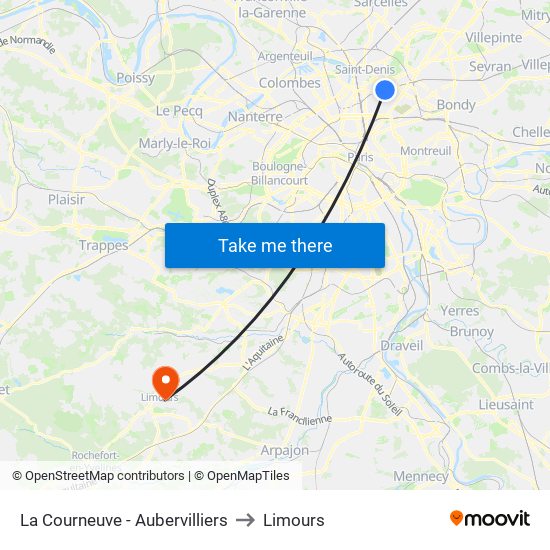 La Courneuve - Aubervilliers to Limours map