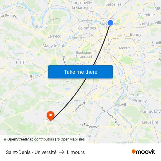 Saint-Denis - Université to Limours map