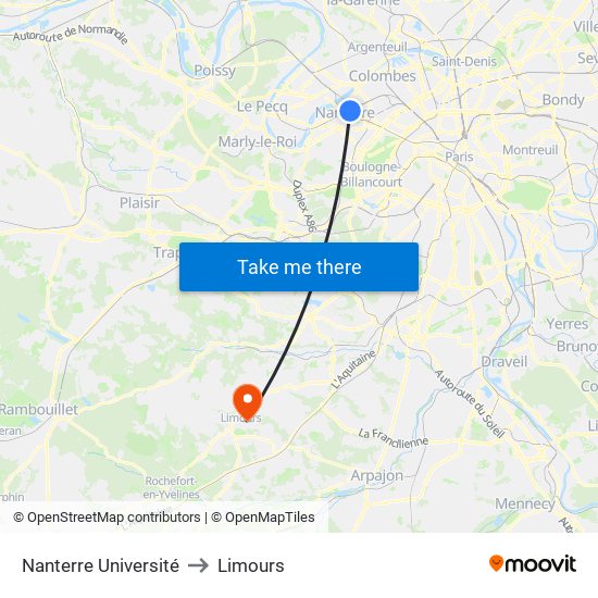 Nanterre Université to Limours map