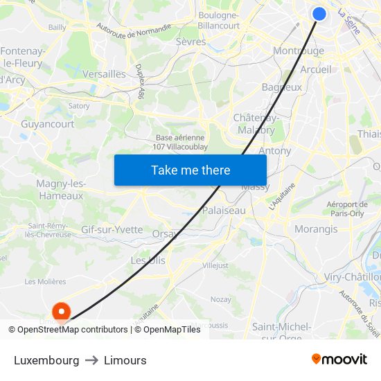 Luxembourg to Limours map