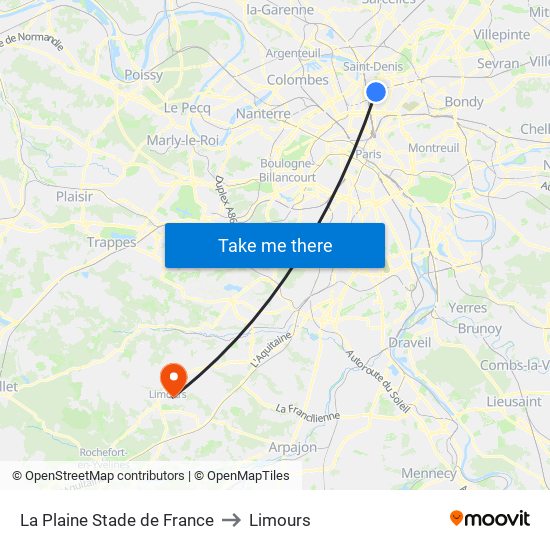 La Plaine Stade de France to Limours map