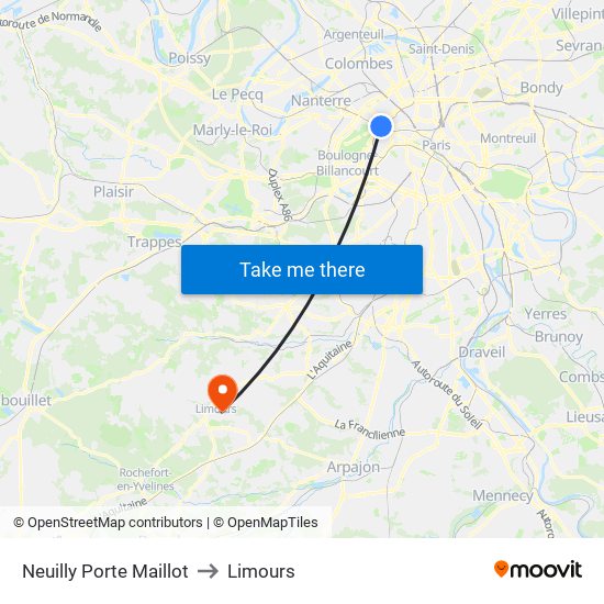 Neuilly Porte Maillot to Limours map