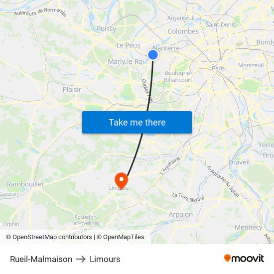 Rueil-Malmaison to Limours map